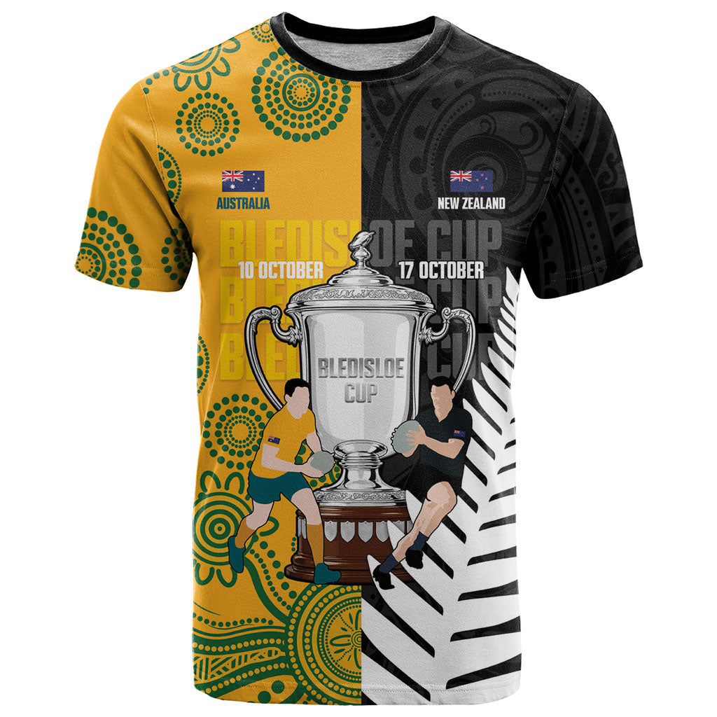 New Zealand Australia Rugby Bledisloe 2026 Custom T Shirt Champion Trophy Maori Aboriginal Art LT14 Multicolor - Polynesian Pride