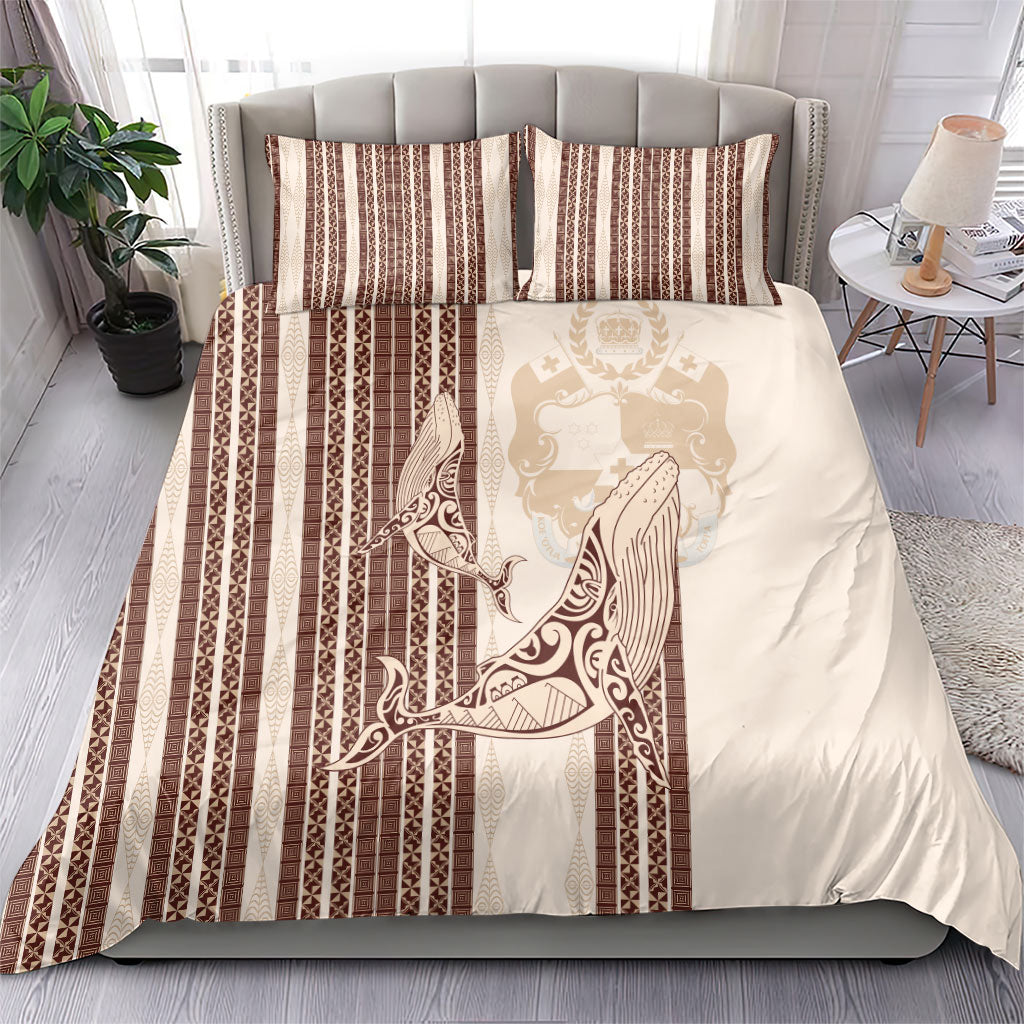 Swimming With Humpback Whales Season Tonga Bedding Set Tongan Tofuaa Ngatu Pattern Brown LT14 - Polynesian Pride