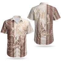 Swimming With Humpback Whales Season Tonga Couples Matching Off Shoulder Short Dress and Hawaiian Shirt Tongan Tofuaa Ngatu Pattern Brown LT14 - Polynesian Pride
