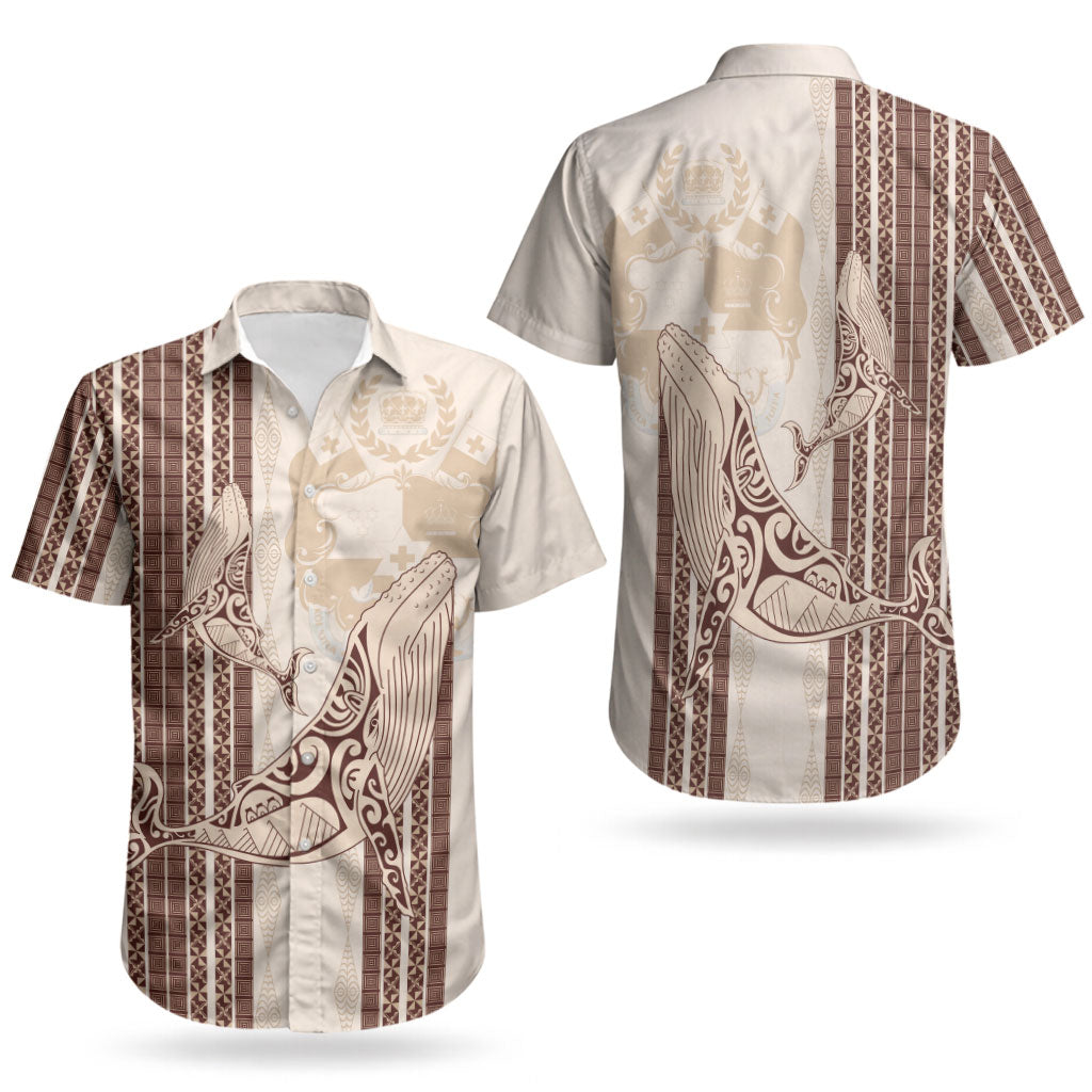 Swimming With Humpback Whales Season Tonga Couples Matching Summer Maxi Dress and Hawaiian Shirt Tongan Tofuaa Ngatu Pattern Brown LT14 - Polynesian Pride