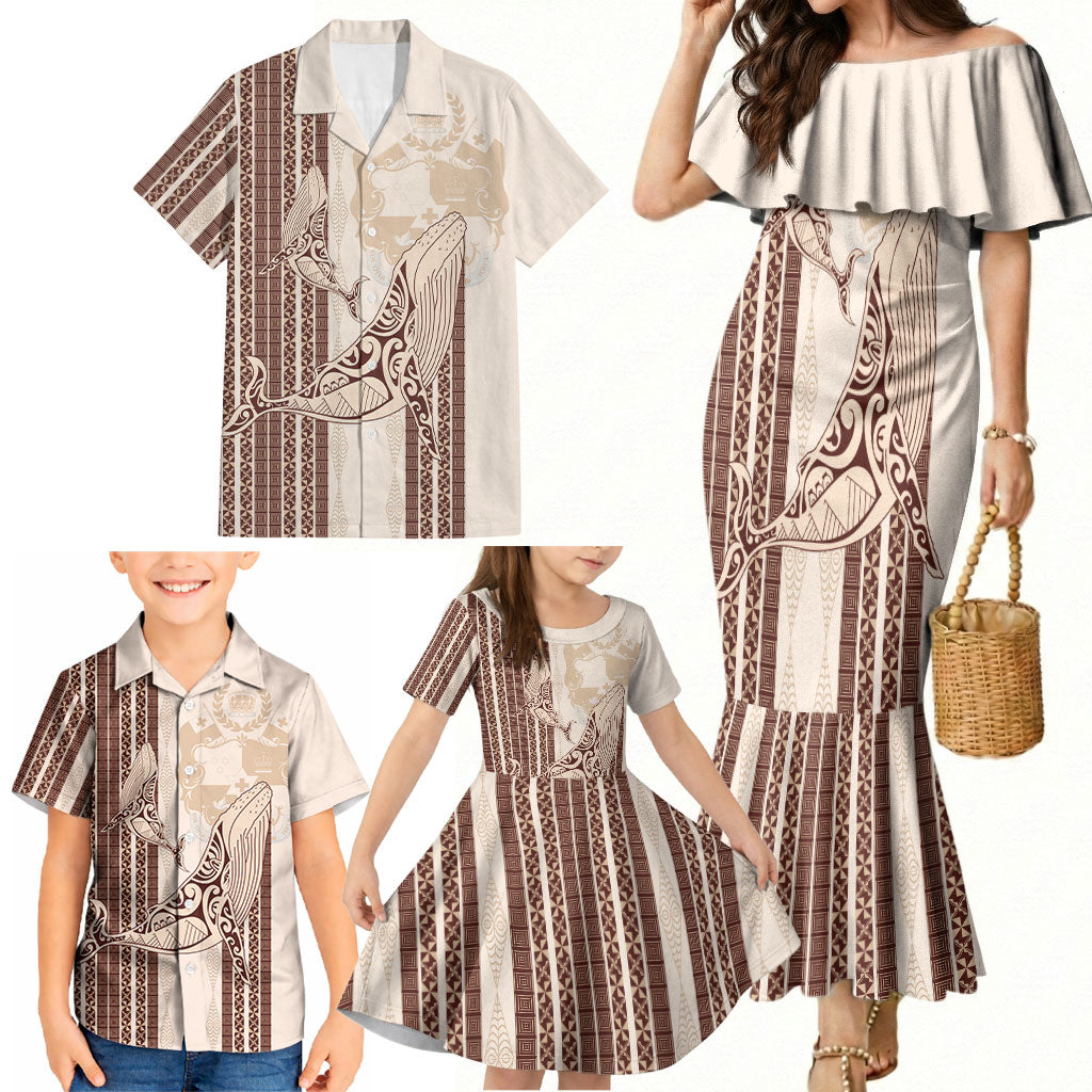 Swimming With Humpback Whales Season Tonga Family Matching Mermaid Dress and Hawaiian Shirt Tongan Tofuaa Ngatu Pattern Brown LT14 - Polynesian Pride