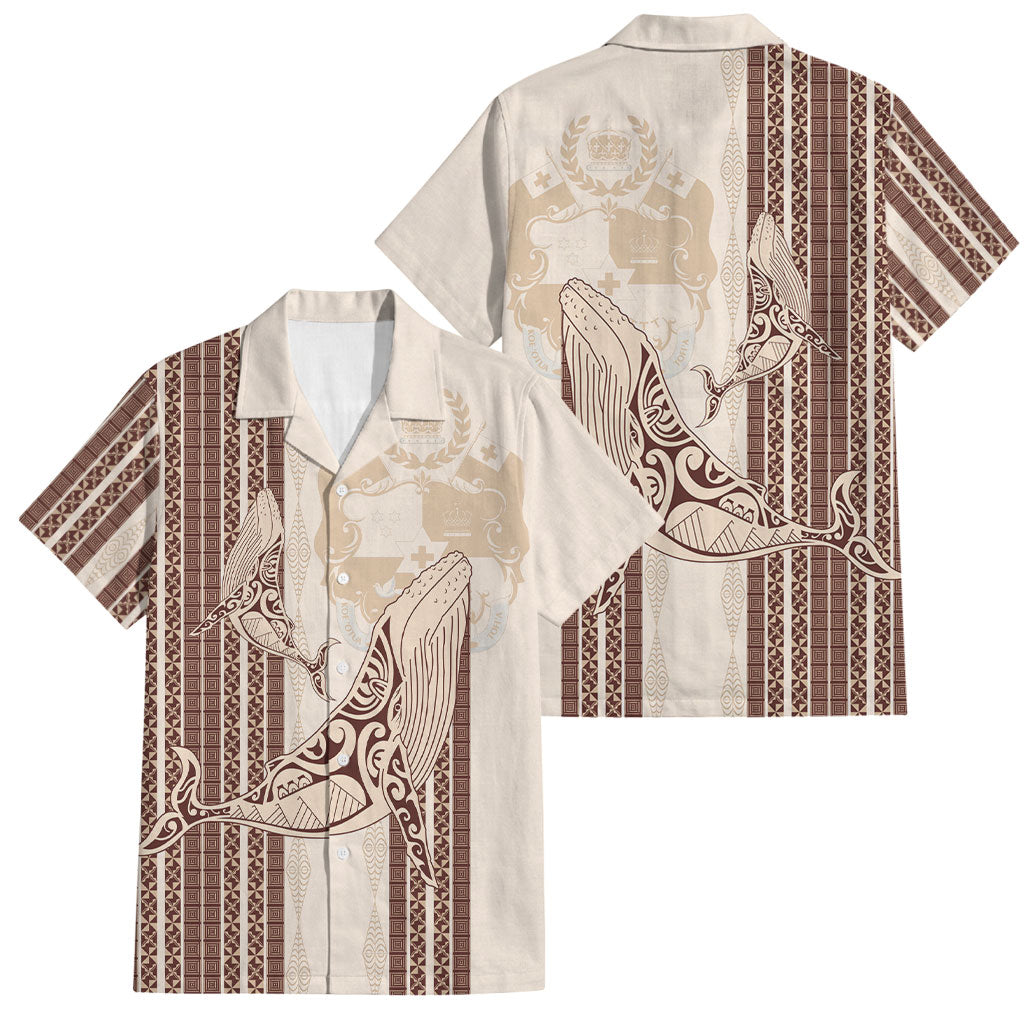 Swimming With Humpback Whales Season Tonga Family Matching Mermaid Dress and Hawaiian Shirt Tongan Tofuaa Ngatu Pattern Brown LT14 Dad's Shirt - Short Sleeve Brown - Polynesian Pride