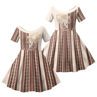 Swimming With Humpback Whales Season Tonga Family Matching Mermaid Dress and Hawaiian Shirt Tongan Tofuaa Ngatu Pattern Brown LT14 Daughter's Dress Brown - Polynesian Pride