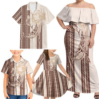 Swimming With Humpback Whales Season Tonga Family Matching Off Shoulder Maxi Dress and Hawaiian Shirt Tongan Tofuaa Ngatu Pattern Brown LT14 - Polynesian Pride