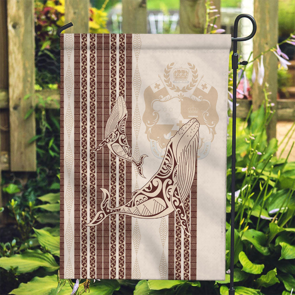 Swimming With Humpback Whales Season Tonga Garden Flag Tongan Tofuaa Ngatu Pattern Brown LT14 Garden Flag Brown - Polynesian Pride