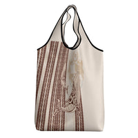 Swimming With Humpback Whales Season Tonga Grocery Bag Tongan Tofuaa Ngatu Pattern Brown LT14 - Polynesian Pride