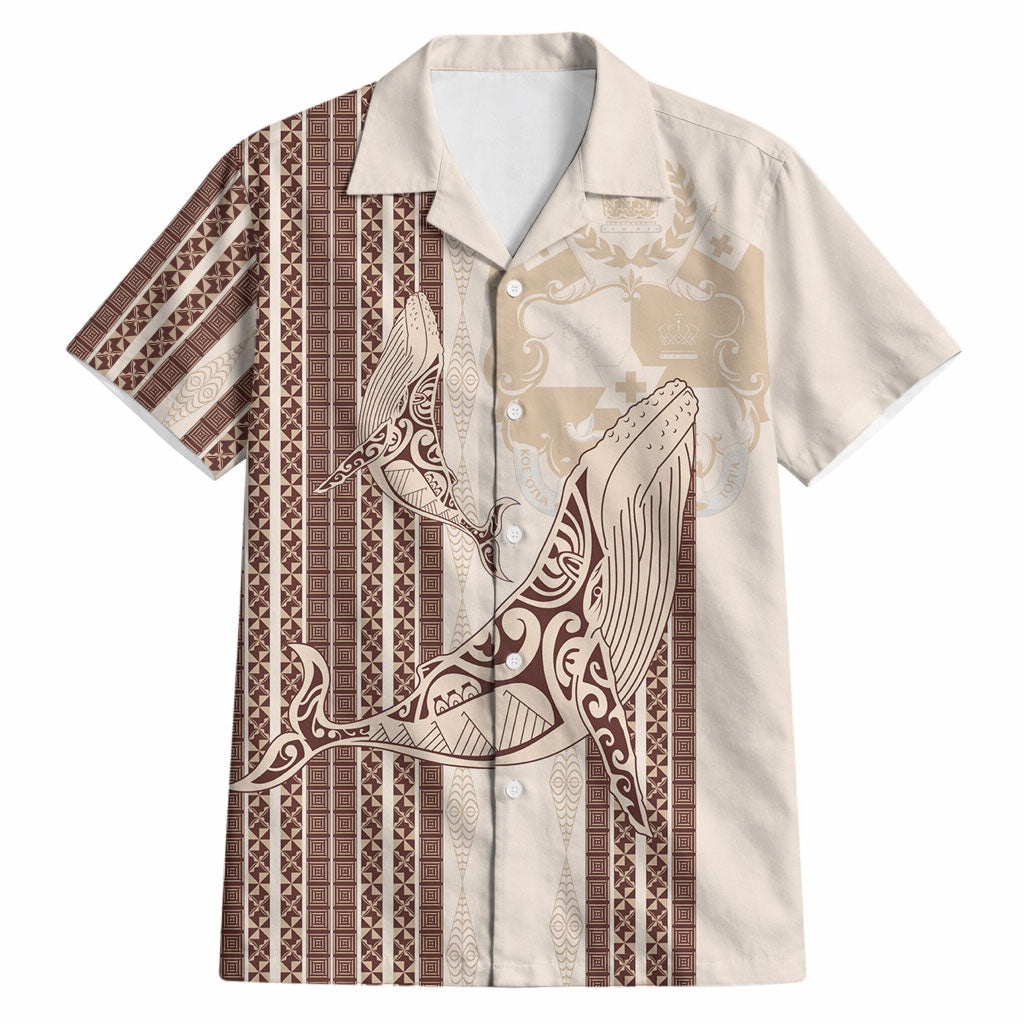Swimming With Humpback Whales Season Tonga Hawaiian Shirt Tongan Tofuaa Ngatu Pattern Brown LT14 Brown - Polynesian Pride