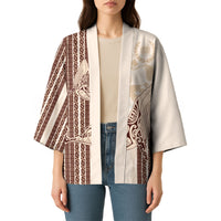 Swimming With Humpback Whales Season Tonga Kimono Tongan Tofuaa Ngatu Pattern Brown LT14 - Polynesian Pride