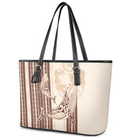 Swimming With Humpback Whales Season Tonga Leather Tote Bag Tongan Tofuaa Ngatu Pattern Brown LT14 - Polynesian Pride