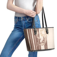 Swimming With Humpback Whales Season Tonga Leather Tote Bag Tongan Tofuaa Ngatu Pattern Brown LT14 - Polynesian Pride