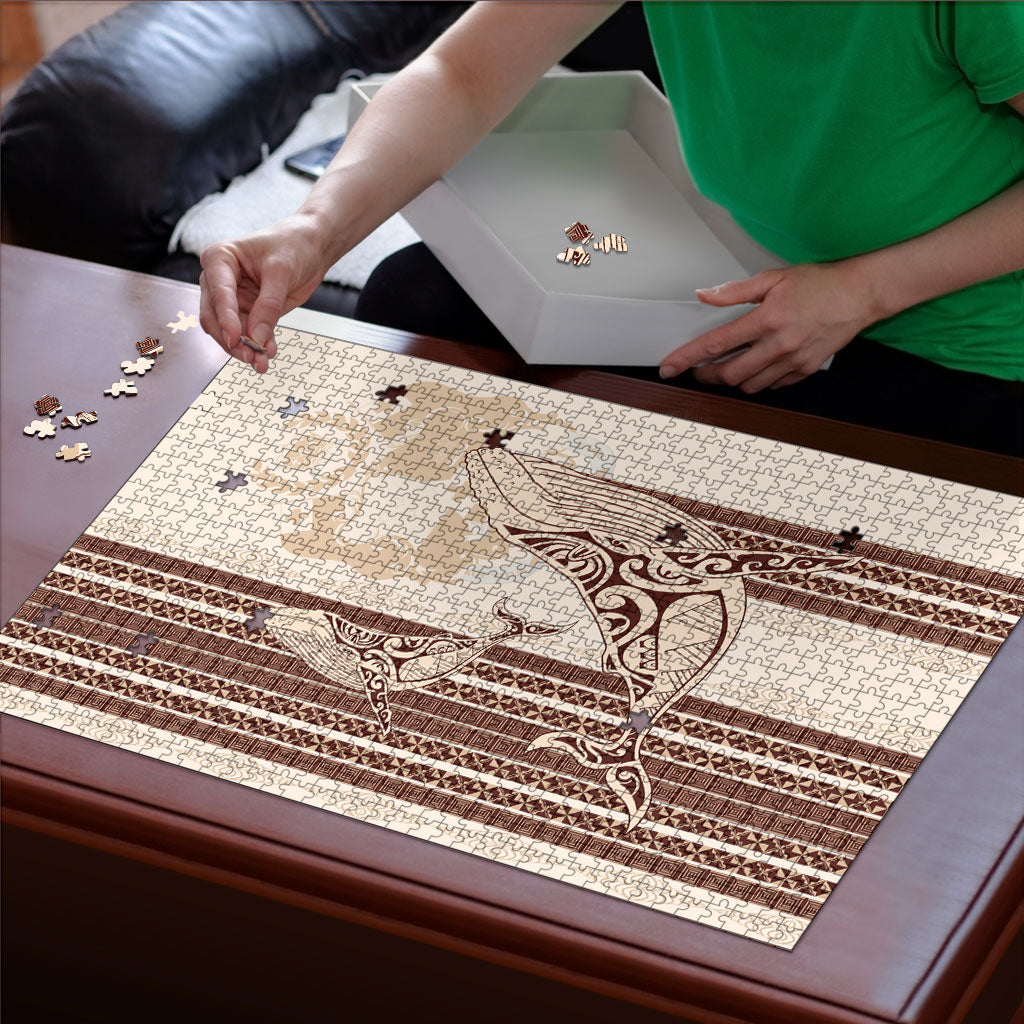 Swimming With Humpback Whales Season Tonga Puzzle Tongan Tofuaa Ngatu Pattern Brown LT14 - Polynesian Pride