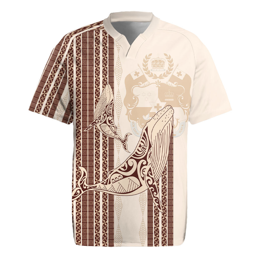Swimming With Humpback Whales Season Tonga Rugby Jersey Tongan Tofuaa Ngatu Pattern Brown LT14 Brown - Polynesian Pride