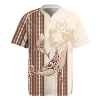 Swimming With Humpback Whales Season Tonga Rugby Jersey Tongan Tofuaa Ngatu Pattern Brown LT14 Brown - Polynesian Pride