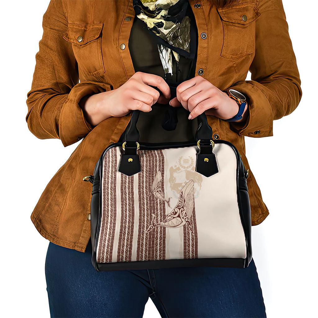 Swimming With Humpback Whales Season Tonga Shoulder Handbag Tongan Tofuaa Ngatu Pattern Brown LT14 - Polynesian Pride