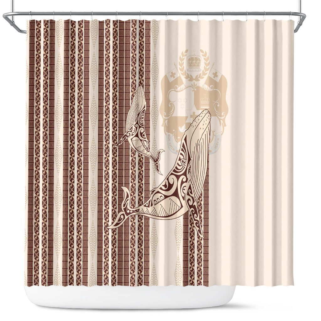 Swimming With Humpback Whales Season Tonga Shower Curtain Tongan Tofuaa Ngatu Pattern Brown
