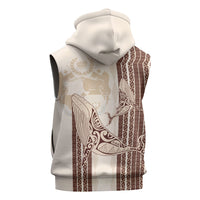 Swimming With Humpback Whales Season Tonga Sleeveless Hoodie Tongan Tofuaa Ngatu Pattern Brown LT14 - Polynesian Pride