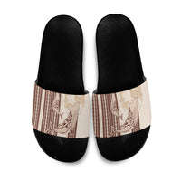 Swimming With Humpback Whales Season Tonga Slide Sandals Tongan Tofuaa Ngatu Pattern Brown LT14 Brown - Polynesian Pride