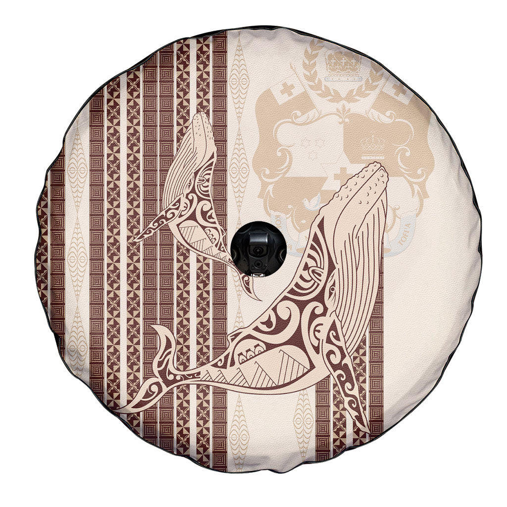 Swimming With Humpback Whales Season Tonga Spare Tire Cover Tongan Tofuaa Ngatu Pattern Brown LT14 - Polynesian Pride