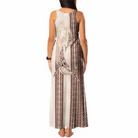 Swimming With Humpback Whales Season Tonga Tank Maxi Dress Tongan Tofuaa Ngatu Pattern Brown LT14 - Polynesian Pride