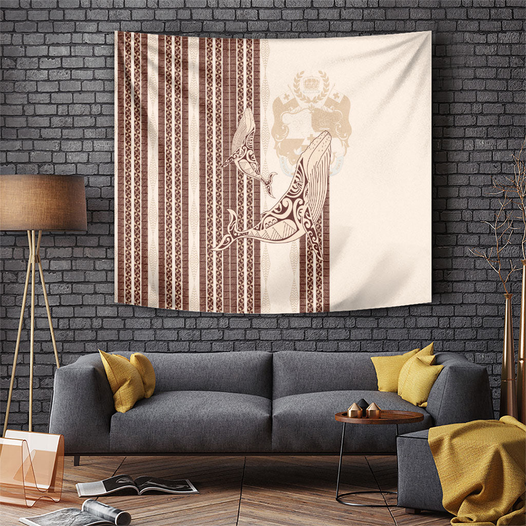 Swimming With Humpback Whales Season Tonga Tapestry Tongan Tofuaa Ngatu Pattern Brown LT14 Brown - Polynesian Pride