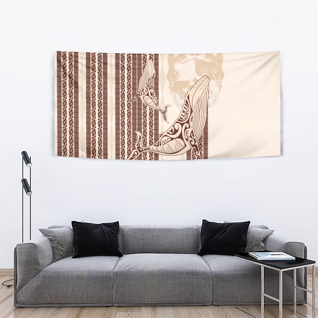 Swimming With Humpback Whales Season Tonga Tapestry Tongan Tofuaa Ngatu Pattern Brown LT14 - Polynesian Pride