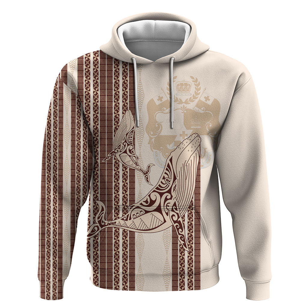Swimming With Humpback Whales Season Tonga Zip Hoodie Tongan Tofuaa Ngatu Pattern Brown LT14 Pullover Hoodie Brown - Polynesian Pride