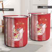 Swimming With Humpback Whales Season Tonga Laundry Basket Tongan Tofuaa Ngatu Pattern Red LT14 - Polynesian Pride