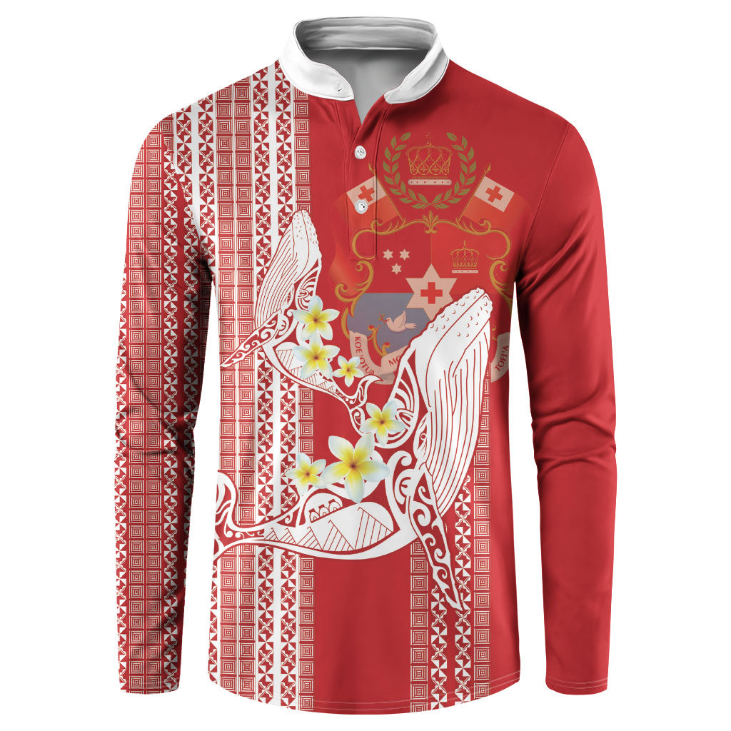 Swimming With Humpback Whales Season Tonga Button Sweatshirt Tongan Tofuaa Ngatu Pattern Red