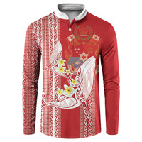 Swimming With Humpback Whales Season Tonga Button Sweatshirt Tongan Tofuaa Ngatu Pattern Red LT14 Red - Polynesian Pride