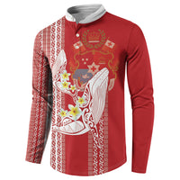 Swimming With Humpback Whales Season Tonga Button Sweatshirt Tongan Tofuaa Ngatu Pattern Red LT14 - Polynesian Pride