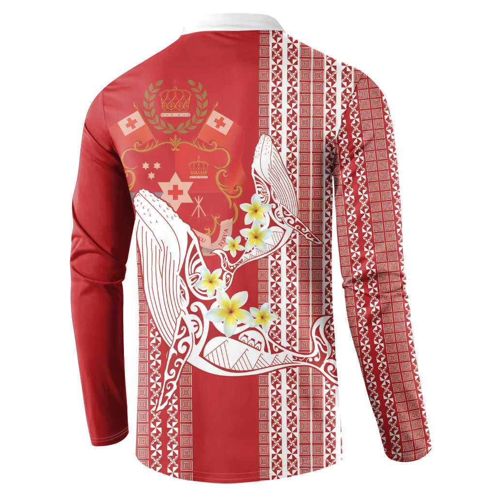 Swimming With Humpback Whales Season Tonga Button Sweatshirt Tongan Tofuaa Ngatu Pattern Red LT14 - Polynesian Pride