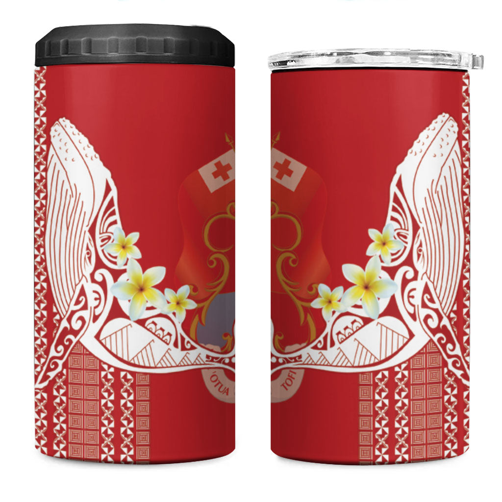 Swimming With Humpback Whales Season Tonga 4 in 1 Can Cooler Tumbler Tongan Tofuaa Ngatu Pattern Red