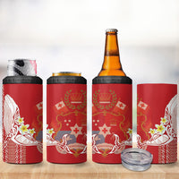 Swimming With Humpback Whales Season Tonga 4 in 1 Can Cooler Tumbler Tongan Tofuaa Ngatu Pattern Red LT14 - Polynesian Pride