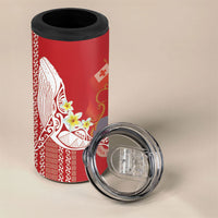 Swimming With Humpback Whales Season Tonga 4 in 1 Can Cooler Tumbler Tongan Tofuaa Ngatu Pattern Red LT14 - Polynesian Pride