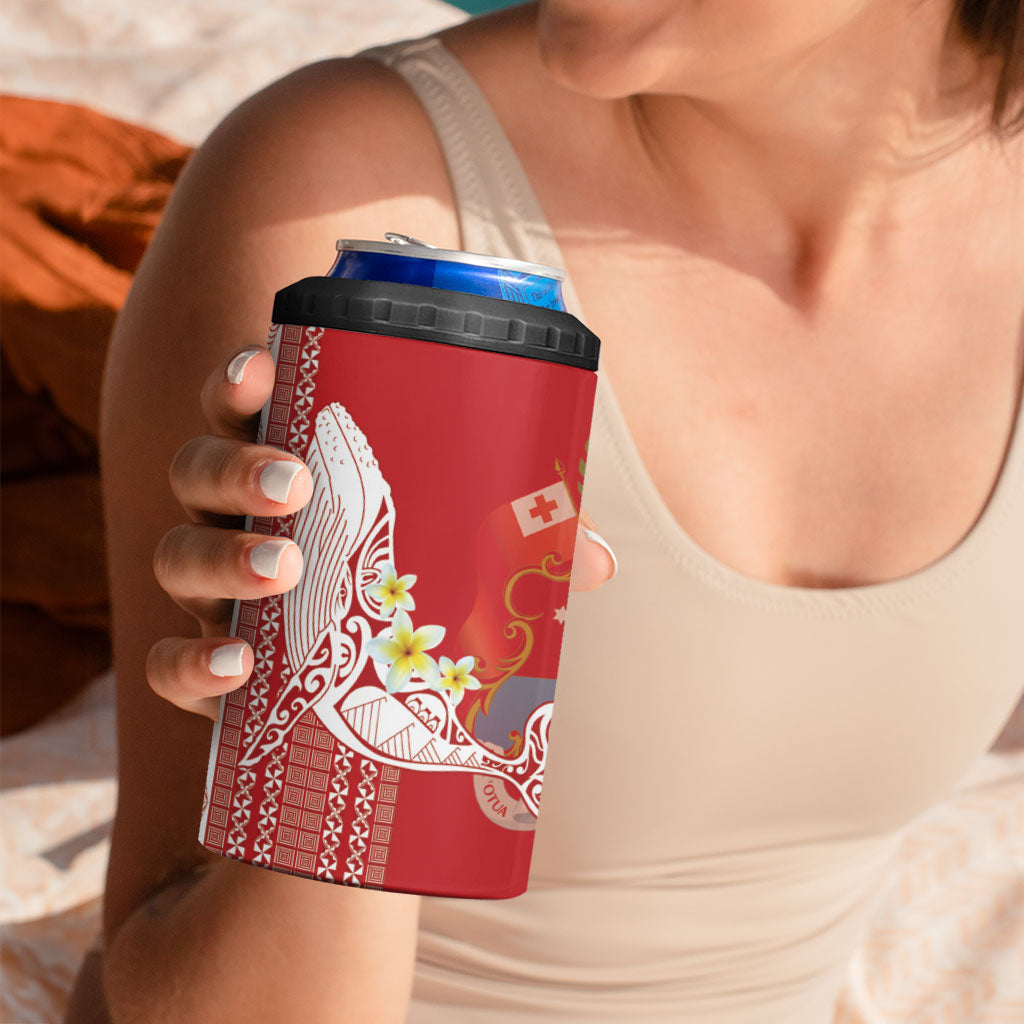 Swimming With Humpback Whales Season Tonga 4 in 1 Can Cooler Tumbler Tongan Tofuaa Ngatu Pattern Red LT14 - Polynesian Pride