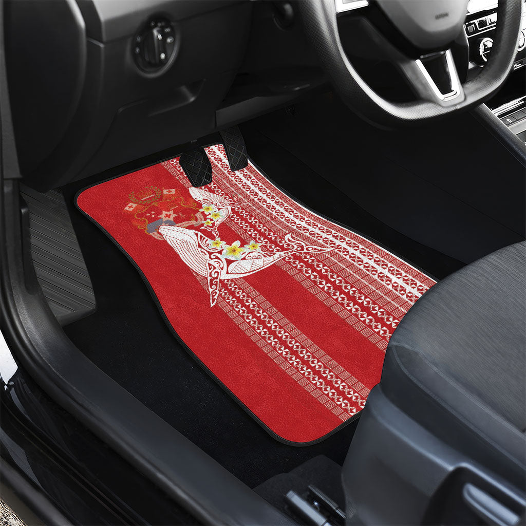 Swimming With Humpback Whales Season Tonga Car Mats Tongan Tofuaa Ngatu Pattern Red LT14 - Polynesian Pride