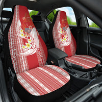 Swimming With Humpback Whales Season Tonga Car Seat Cover Tongan Tofuaa Ngatu Pattern Red LT14 One Size Red - Polynesian Pride