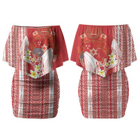 Swimming With Humpback Whales Season Tonga Couples Matching Off Shoulder Short Dress and Hawaiian Shirt Tongan Tofuaa Ngatu Pattern Red LT14 - Polynesian Pride