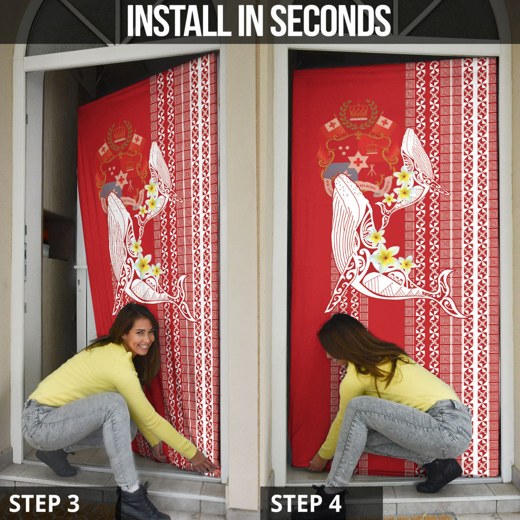 Swimming With Humpback Whales Season Tonga Door Cover Tongan Tofuaa Ngatu Pattern Red LT14 - Polynesian Pride