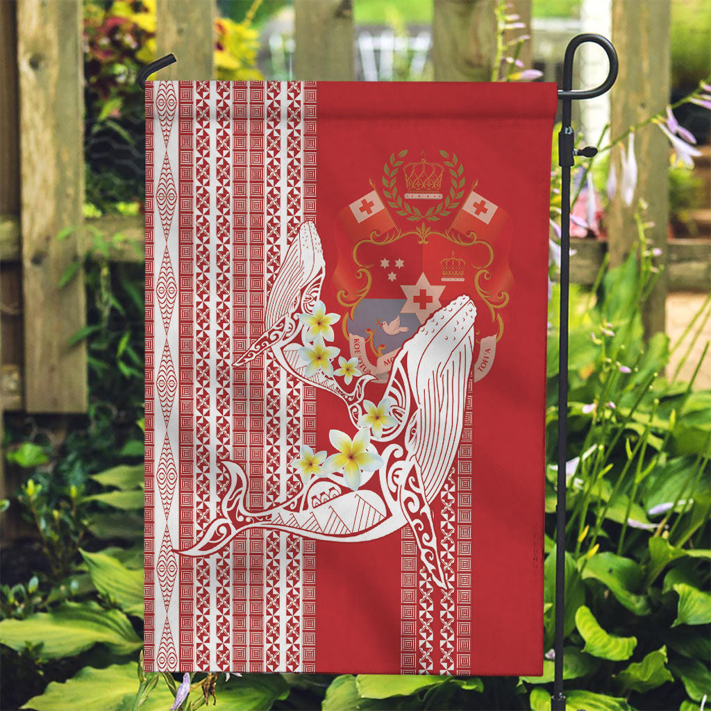 Swimming With Humpback Whales Season Tonga Garden Flag Tongan Tofuaa Ngatu Pattern Red LT14 Garden Flag Red - Polynesian Pride