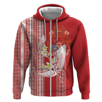 Swimming With Humpback Whales Season Tonga Hoodie Tongan Tofuaa Ngatu Pattern Red LT14 Zip Hoodie Red - Polynesian Pride
