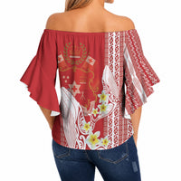 Swimming With Humpback Whales Season Tonga Off Shoulder Wrap Waist Top Tongan Tofuaa Ngatu Pattern Red LT14 - Polynesian Pride