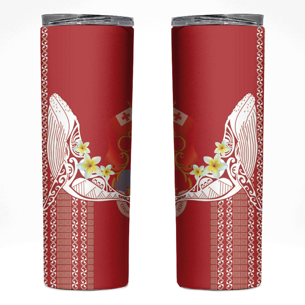 Swimming With Humpback Whales Season Tonga Skinny Tumbler Tongan Tofuaa Ngatu Pattern Red LT14 Red - Polynesian Pride