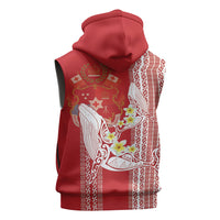 Swimming With Humpback Whales Season Tonga Sleeveless Hoodie Tongan Tofuaa Ngatu Pattern Red LT14 - Polynesian Pride