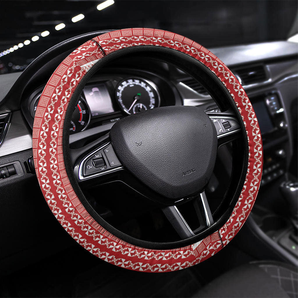Swimming With Humpback Whales Season Tonga Steering Wheel Cover Tongan Tofuaa Ngatu Pattern Red LT14 Universal Fit Red - Polynesian Pride