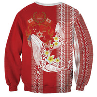 Swimming With Humpback Whales Season Tonga Sweatshirt Tongan Tofuaa Ngatu Pattern Red LT14 - Polynesian Pride