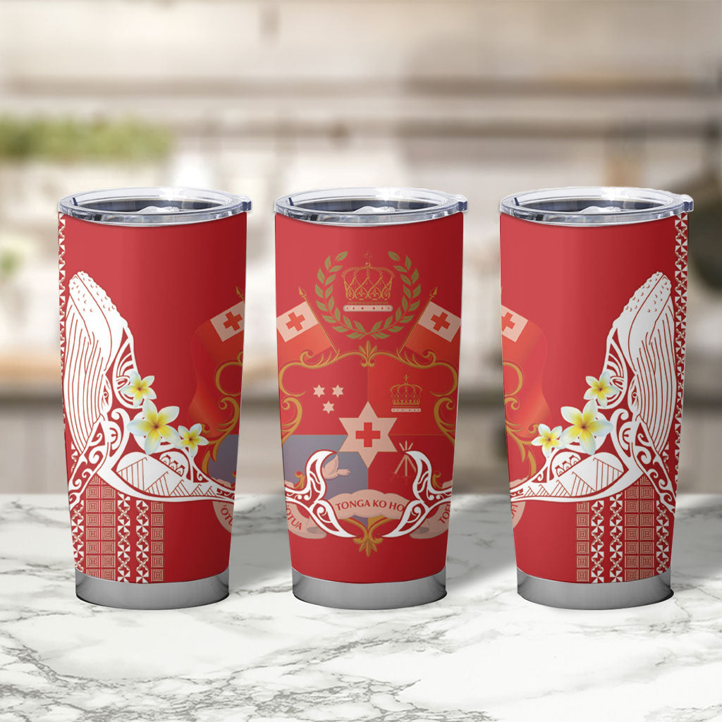 Swimming With Humpback Whales Season Tonga Tumbler Cup Tongan Tofuaa Ngatu Pattern Red LT14 - Polynesian Pride
