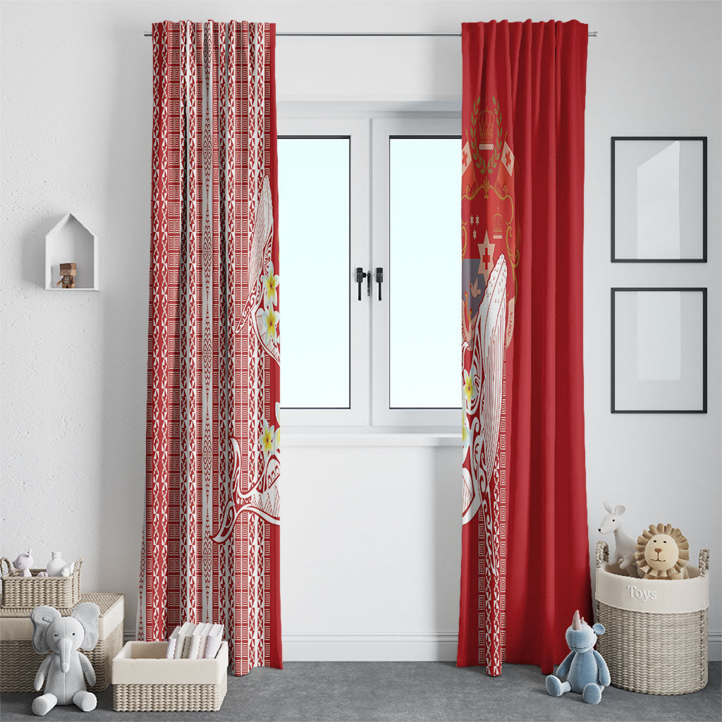 Swimming With Humpback Whales Season Tonga Window Curtain Tongan Tofuaa Ngatu Pattern Red LT14 - Polynesian Pride