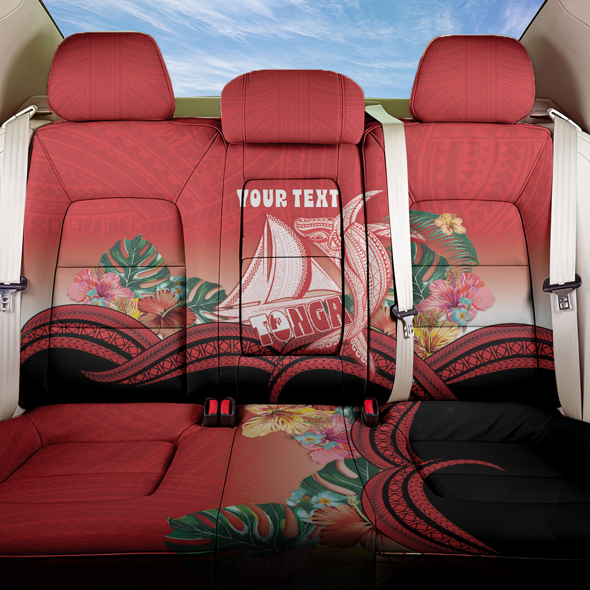 Vavau Sailing Festival Tonga Personalised Back Car Seat Cover Humpback Whale Sailboat Tropical Vibes LT14 One Size Red - Polynesian Pride