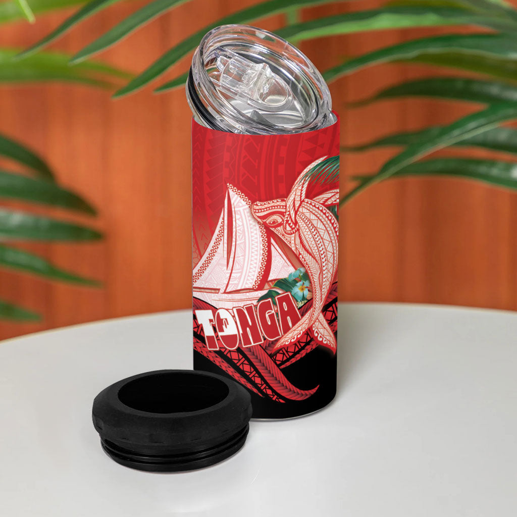 Vavau Sailing Festival Tonga Personalised 4 in 1 Can Cooler Tumbler Humpback Whale Sailboat Tropical Vibes LT14 - Polynesian Pride